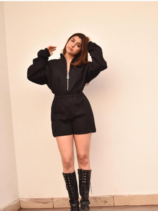 Chic Black Romper with Front Zip